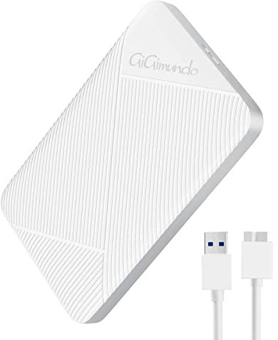 GiGimundo Carcasa Disco Duro 2,5, 5Gbps USB 3.0 Caja Disco Duro para HDD SSD SATA I/II/III de 7mm y 9.5mm de Altura con Cable USB, Sopporta UASP, Trim, no Requiere Herramientas, Blanco
