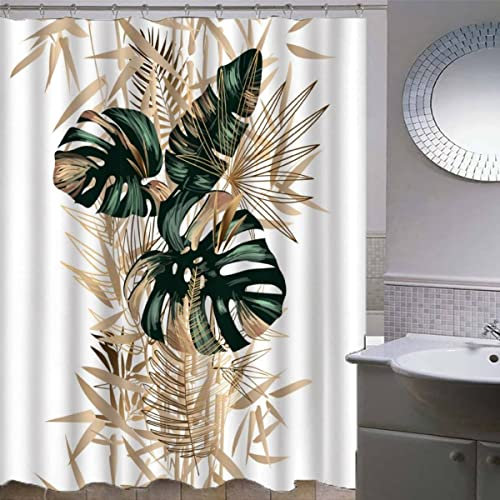 AASIRA Duschvorhang 240x200 Grünes Tropisches Blatt Anti-Schimmel Wasserdichter Extra Langer Duschvorhänge mit 12 Duschvorhangringen Gold 3D Motiv Bad Vorhäng für Badewanne Badezimmer