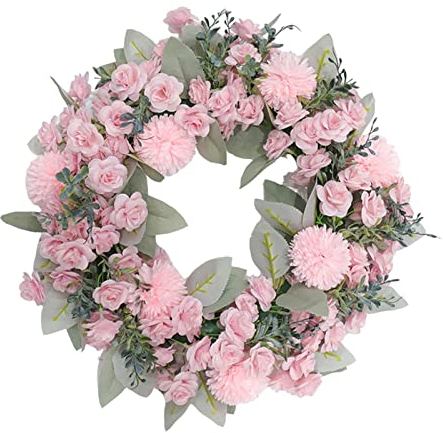 Fenteer 40,6 cm Frühlingskranz, Frühlings- und Sommerkranz, Türkranz, Haustürkranz, Dekorationskranz für Foto-Requisiten, Valentinstag, Sommer, ROSA