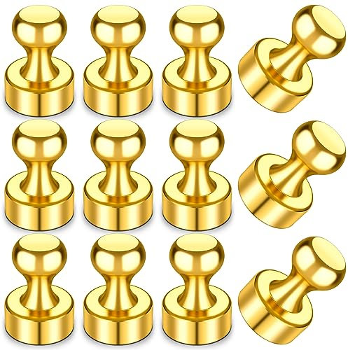 VNDUEEY Lot de 12 aimants en néodyme puissants pour tableau magnétique, réfrigérateur, tableau blanc, tableau d'affichage, bureau, salle de classe, cuisine, prise de notes, fixation de photos, or