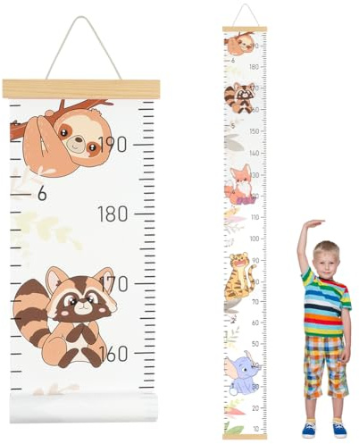 Aolso mätlatta för barn, storleksmätare för barn, måttband barn, baby-tillväxttabell, vägghängande tillväxttabell, dekoration barnrum, mätlinjal för spädbarn, flickor, pojkar (Zoo)