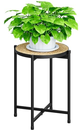 Bamworld Round Plant Stand Indoor Outdoor Metal Modern Plant Table Shelf for Small Spaces Elegant Flower Holder for Patio Balcony Garden