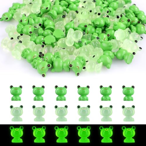 25stk Mini Harz Frösche und 25stk Mini Leuchtender Frosch Niedliche Grüne Kleine Frösche Leuchtende Miniatur-Froschfiguren Ornamente Froschstatue zum Basteln Mooslandschaft Gartendekoration