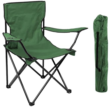 IlGruppone Sedia Camping Pieghevole in Acciaio con Porta Bevande – Sedia da Campeggio Portatile Impermeabile e Antiruggine con Sacca Trasporto – Ideale per Mare, Spiaggia, Pesca e Outdoor (Verde)