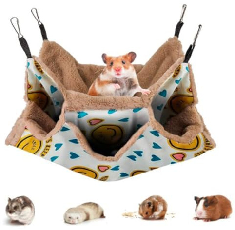 ZYYRSS 3-Layer Pet Cage Hammock, Small Animals Hanging Bed Soft Swing Nest Bunkbed Plush Glider Cage Warm Toy for Chinchilla Guinea Pig Rabbit Ferrets Rat Squirrel Playing Sleeping (White)