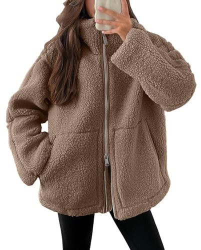 Generisch Black Friday Angebote 2024 AB Wann Teddyjacke Damen Winter Teddyfleece Jacke Doppelschieber Reißverschluss Winterjacke Thermal Teddy Wintermantel Einfarbig Revers Fleecejacke Flauschig
