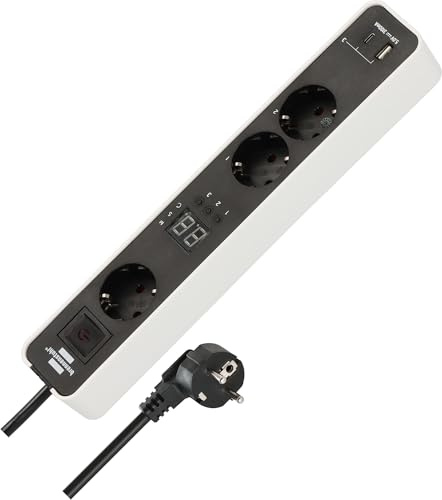 Brennenstuhl Ecolor - Ciabatta elettrica con 3 prese con orologio alla rovescia e USB A e C (striscia di alimentazione con 2 prese commutabili e 1 presa permanente, 3 timer indipendenti, interruttore