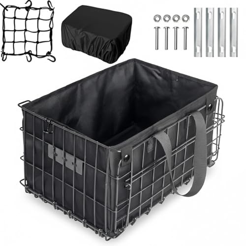 Universal Folding Bike Basket with PU Liner Bag – Waterproof Cover & Cargo Net | Front/Rear Mount Bicycle Basket for Adults – Rear Bike Basket for Groceries, Pets, and More