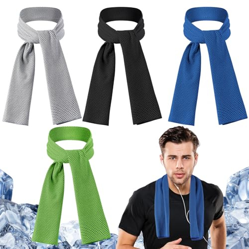 Lnngub 4 toallas refrescantes, 100 x 30 cm, toalla de refrigeración grande, deportiva de poliéster, para yoga, correr, golf, camping (verde/azul/gris)