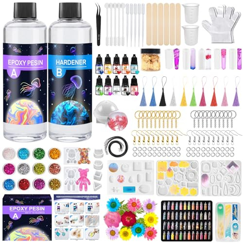 BBWELL Kit Resina Epossidica Trasparente 512ml,Kit Resina Epossidica Completo,Kit Stampi,Pigmenti, Adatto per la Creazione di Gioielli, Fai da Te, Pendenti per Collane
