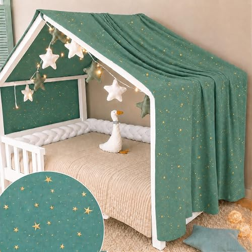YellowNest Tenda per Letto Montessori - Tenda Letto Bambini per Letto 90x190cm y 120x200cm - 100% Mussola di Cotone - Con Ghuirlanda (Eucalipto Ghirlanda, 130 x 400 cm)