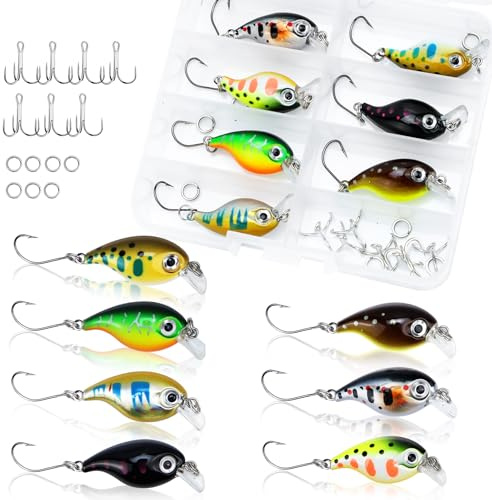 KOUHA Forellenköder Wobbler Angelköder Mini Wobbler Forelle Barsch Lachs, 7er Set, 3.6cm, Einzelhaken mit Ersatz-Dreifachhaken, für Süß- und Salzwasser