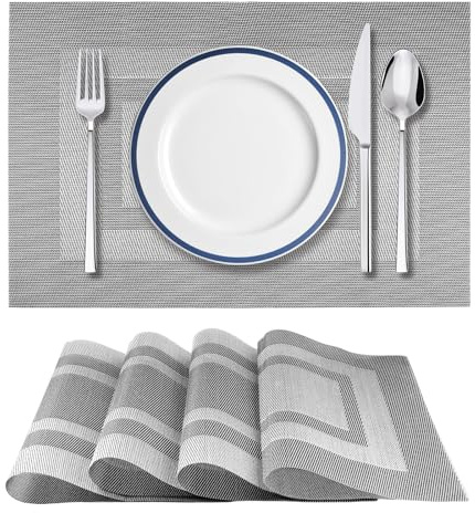 4 Piezas Manteles Individuales Plastico Lavables PVC, 45 X 30 cm Rigido Lavables,Salvamanteles Antideslizante para Cena, Almuerzo, Desayuno, Resistente Calor Grises para Hogar, Cocina, Restaurante