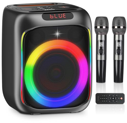 Máquina de karaoke con 2 micrófonos inalámbricos (negro)