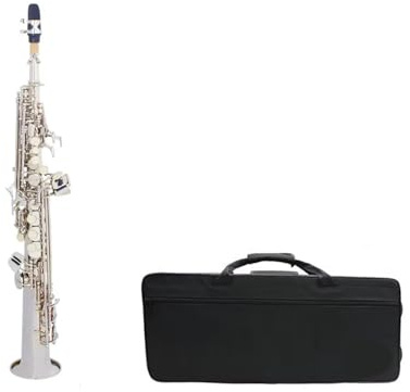 Professionell Saxofon Flerfärgad altsaxofon Bb raka mässingsblåsinstrument med bärfodral handskar och rengöringsduk(Silver)