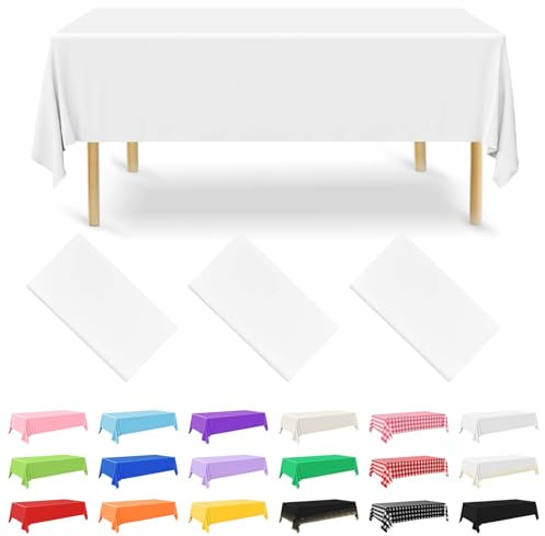 NACHLYNN 3 Stück Einweg Tischdecke 137 x 274 cm Weiß Rechteckige Tischabdeckung Wasserdicht Gartentischdecke für Festivals Party Hochzeiten Brautpartys Geburtstag Dekorationen