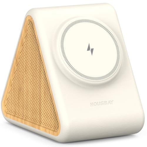 Housbay 2-in-1 White Noise Sound Machine & Magnetic Wireless Charger, Stereo Sleep Sounds, Clutter-Free Bedside Charging Station for iPhone - White Oak