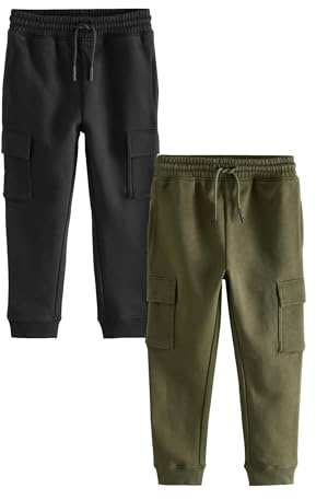 NEXT Äldre pojkar Joggingbyxor med cargofickor och smal passform 2-pack Black/Green 128