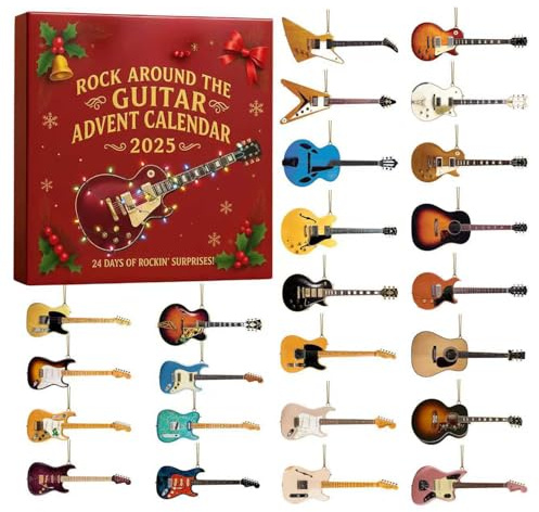2025 Rock Around the Guitar Advent Calendar, 24 Days Christmas Countdown Calendar with 24 Mini Guitar Ornaments, Rock & Roll Collectible, Christmas Birthday Gift for Guitarists Music Lovers/Collectors