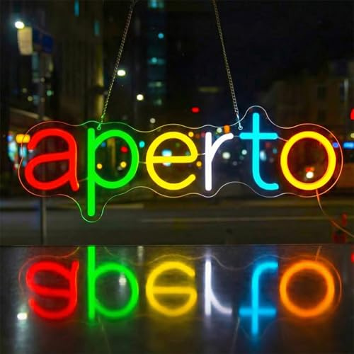 Lxmoneon Insegne luminose aperto, Insegna LED aperta, luce notturna al neon a LED per negozio bar ristorante caffetteria, insegna USB al neon aperta da appendere per porta e finestra (colore)