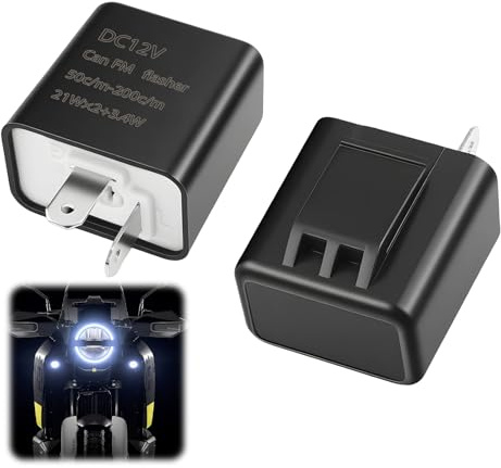 BosuLai Relé de Intermitentes LED, Diodo de Bloqueo de 12 V Para Motocicleta con Relación de Transmisión Ajustable, Indicador de Señal Luz Intermitente, Negro, Carcasa Ignífuga (Paquete de 2)