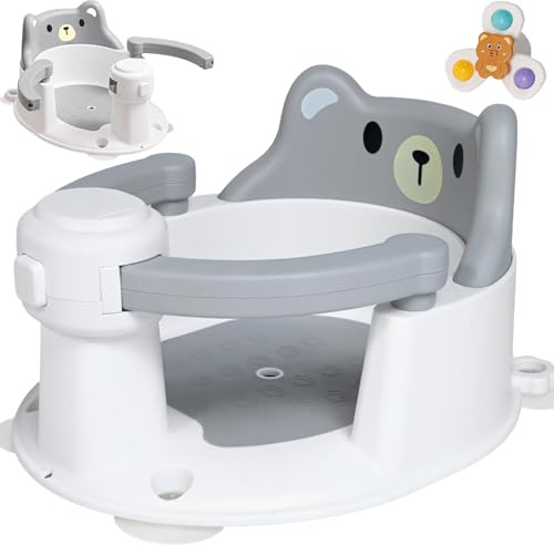 Asiento de Baño para Bebé de 6 meses o más, Asiento Ducha Bebe, Asiento Bañera Bebe Antideslizante con 4 Ventosas Fuertes, Silla Baño Bebe, Soporte Baño Bebe Portátil, para Ducha o Bañera (Gris)