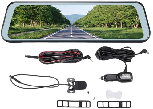 Ausla 9.66 Pulgadas Espejo Cámara de Tablero, Lente Dual 1080P Vista Frontal y Trasera Grabadora de Coche con Grabación en Bucle Detección de Movimiento para Todos los Coches