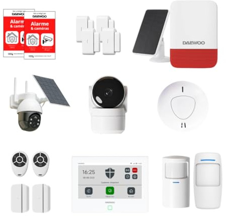 Daewoo Security - Uppkopplat hemlarm utan prenumeration - Smart Protect Advanced Plus med HD-kameror, solsiren och rökdetektor - Alexa och Google Home