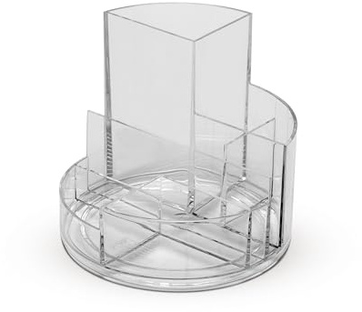 MAUL Schreibtisch Organizer MAULrundbox Ø14x12,5cm | Organizer mit 6 Fächern | Stiftehalter für Stifte, Marker und Schere | Stifte Organizer für Büro und Schreibtisch | Transparent
