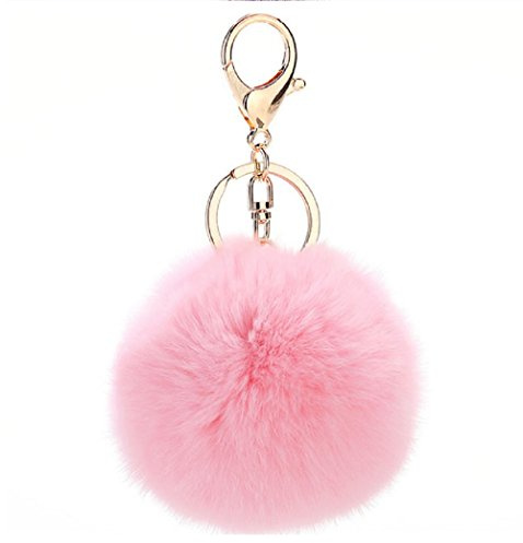 NOVAGO Porte Clé Pompon en Vrai Poil Lapin, Doux au Toucher Garanti -Rose Pale
