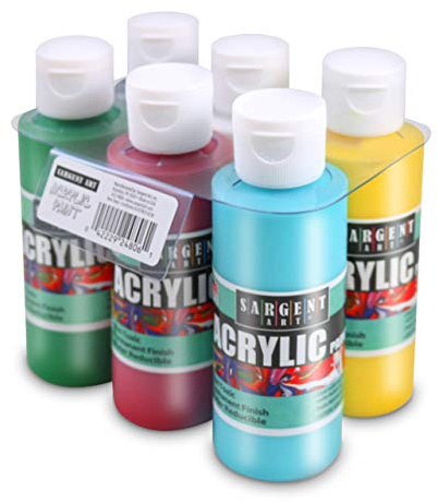 Sargent Art Primary Acrylic Paint Set, 4 Ounce bottles x 6 Pack Set, Non-Fading, Rich Vivid Pigments, Brilliant Matte Finish, Fast Dry Formula, Non-Toxic