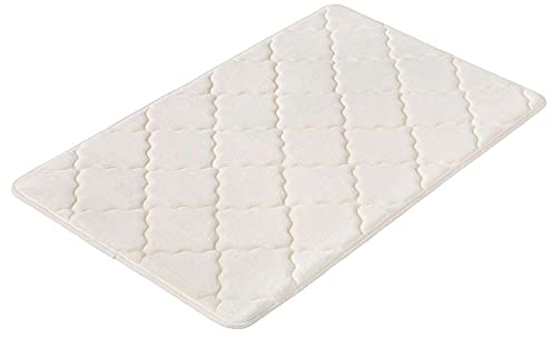 PANA® Memoryschaum Badematte mit Flanell Bezug (50 x 80 cm) • Weicher Badteppich • Waschbare Weichschaummatte für Bad und Dusche • Duschvorleger für Badezimmer • Farbe: Creme