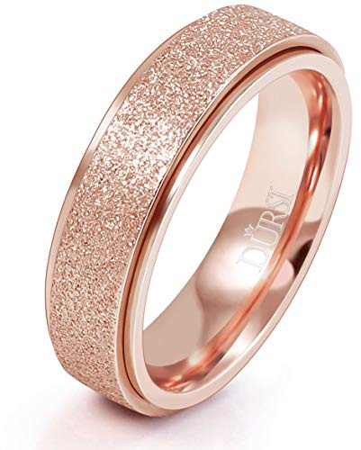 DURSI Spinner Ring for Women Men Fashion Stainless Steel Fidget Ring for Anxiety Sand Blast Finish (Rose Gold 6mm, 10)