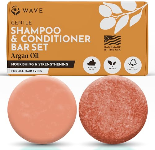 Shampoo and Conditioner Bar, Argan Oil - Sulfate Free Solid Shampoo and Conditioner Bars Set, Vegan Hair Care for All Hair Types, Long Lasting (120 uses) Travel Friendly, Made in the USA