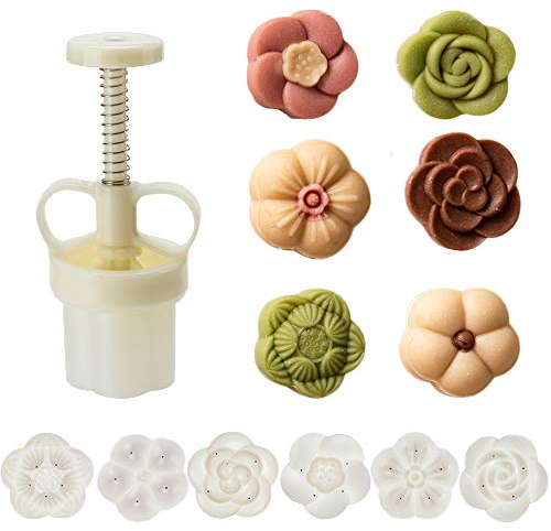 Cookie Stamp 6 Stück 50g Moon Cake Mould Set, Dicke einstellbar Mid Autumn Festival DIY Handpresse Ausstecher Dessert Gebäck Dekoration Tool Moon Cake Maker