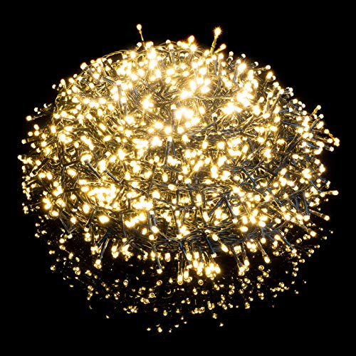 Nataland Catena Luminosa 2000 Led - 105 Metri Interno Ed Esterno, Serie Certificata Con Controller 8 Funzioni, Per Illuminazione Casa, Vetrine e Albero di Natale (Bianco Caldo, 2000 Led - 105 Metri)