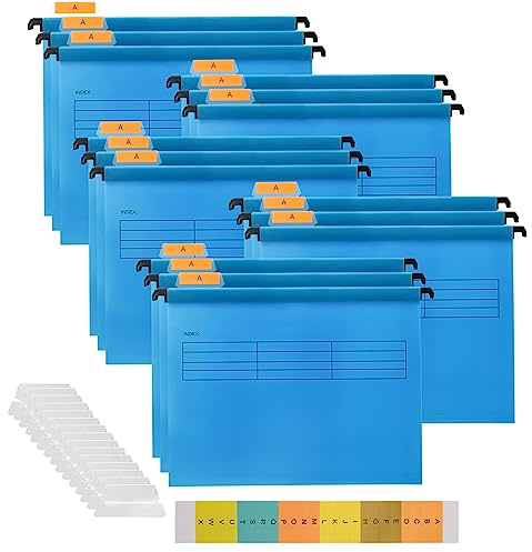Hiziwimi 15Pcs PP Bleu Dossiers Suspendus A4 avec Onglets et Insertions, Classeurs Suspendus Pour le Bureau, l'école, le Rangement des Dossiers, la Classification des Dossiers (Bleu)