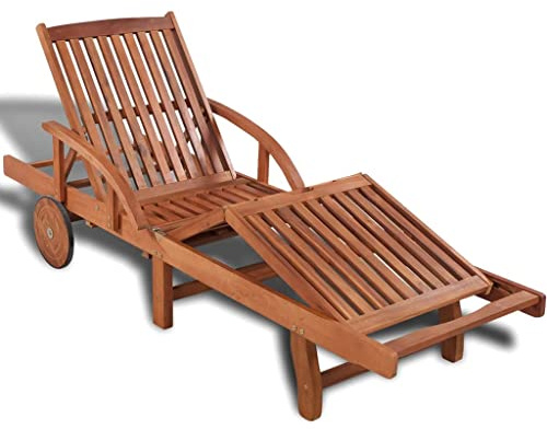 ZQQLVOO Sun Lounger with Wheels | Adjustable Chaise Lounge with Footrest | Outdoor Wooden Garden Lounge Chair | Sun Lounger Solid Acacia Wood