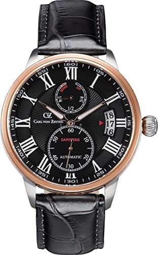 Carl von Zeyten Herren Analog Automatik Uhr mit Leder Armband CVZ0082BKS