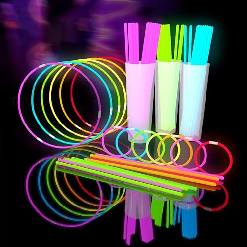 Glow Fever 8” (20.3cm) Barras Luminosas Fluorescentes - 1200 Uds Glow Sticks Bulk - Pulsera Luminosa Multicolor para Cumpleaños, Halloween y Boda - Accesorio de Fiesta