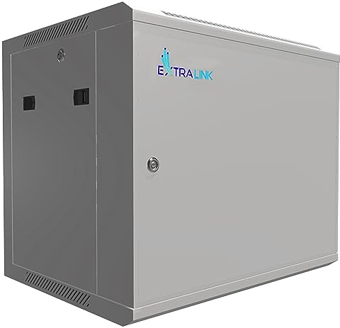 Extralink Armario Rack de 19 9U - Armario de Red de 450mm, para Montaje en Pared o Suelo, hasta 60 kg, Puerta de Metal, Apertura de 180° Gris - para Red doméstica y Equipos informáticos