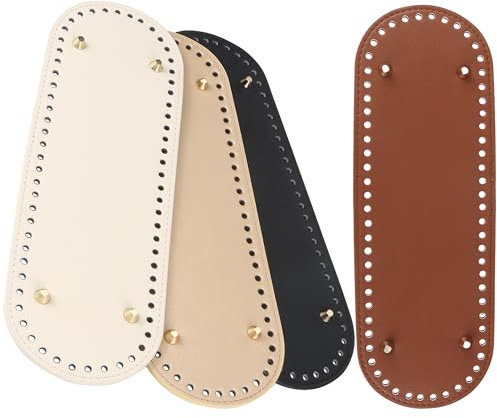 4 Stück Taschenboden 30x10cm Taschenboden zum Häkeln Taschenboden PU Leder Tasche Bodenformer Kunstleder Boden Tasche Häkeln Mit Löchern für Strickbeutel Schultertasche DIY Korbflechten Häkelzubehör
