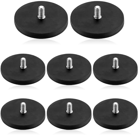 mizikuu Magneti al Neodimio Gommati, 8 pezzi Magnete Diametro 43mm con filettatura esterna M6 e Gomma Rivestimento, Forte Supporto Magnetico Per Illuminazione, Fotocamera, Strumenti, Attrezzatura