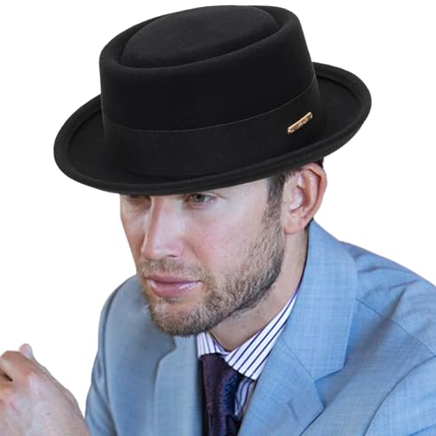 Klassischer Fedora-Hut aus der 1920er-Jahre, reine Wolle, Roll-Brim Pork-Pie, für Herren und Damen, knautschbarer Kurzbrirn-Kirchenhut, Bootsmütze, Schwarz-Tyle 1, Einheitsgröße