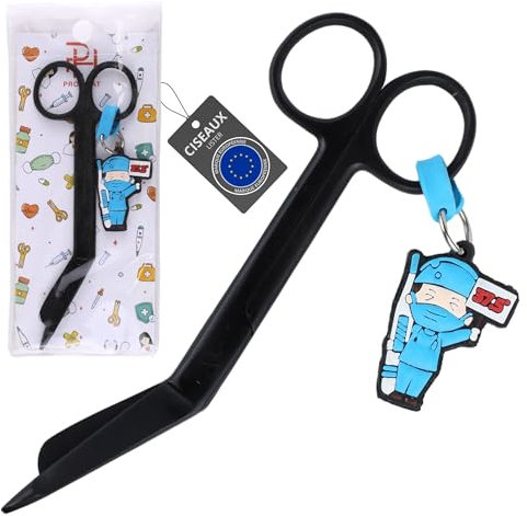 Ph Pro Heat Ciseaux Infirmier - Infirmiere Accessoires - Ciseaux Bout Rond pour Usage Professionnel ou Domestique - Materiel Infirmiere Acier Inoxidable -Ciseau Courbes pour Infirmière Noir.