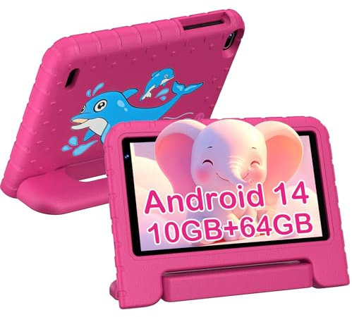 Biegedy Tablet 7 Pollici Android, 10GB RAM+64GB ROM(512Go TF), Octa-Core, Kids Software Pre-Installed, Wifi 6,Tablets PC con Custodia Protettiva per Tablet Antiurto - Rosso