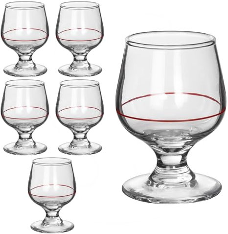 TWO TIGERS Pack 6 Copas de Coñac Alessandro. Copa de Cristal, Tamaños 100, 150, 200, 250, 350 y 500ml. Copa Brandy Ideal para Licores. Hosteleria, Restaurantes, Bar, Fiestas (100ml Linea Roja)