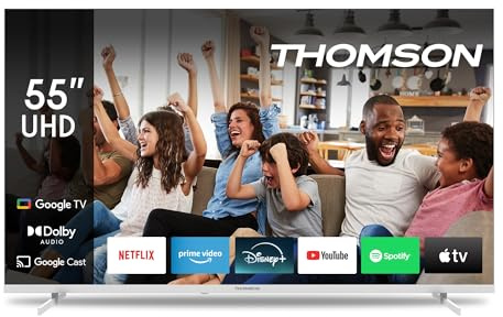 THOMSON 55 Pulgadas (139cm) 4K Ultra HD Blanco Smart Google TV, Wi-Fi,Dolby Audio, HDR10, Bluetooth 5.1, Triple-Tuner (Cable/Satélite/Antena), HDMI, Ci+, A+ Panel - 55UG4S14W