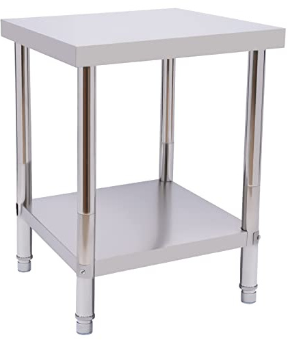 Table de travail en acier inoxydable à 2 niveaux - Charge maximale : 400 kg - 60 x 45 x 80 cm (acier inoxydable 201) - Pour cuisine, restaurant et maison - Inoxydable - Facile à nettoyer et peu