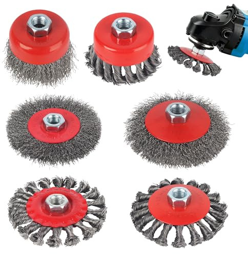 6 Pezzi M14 Spazzola Acciaio, Spazzola Metallica per M14 Smerigliatrici Angolari, 75 e 100 mm Spazzole Metalliche per Levigatura, Rimozione Della Ruggine e Rimozione Della Vernice, Rosso